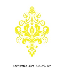 Damask graphic ornament. Floral design element. Yellow vector pattern