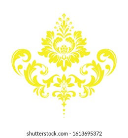 Damask graphic ornament. Floral design element. Yellow vector pattern