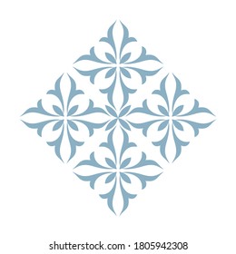 Damask graphic ornament. Floral design element. Blue vector pattern