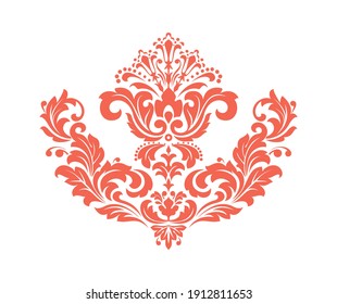 Damask graphic ornament. Floral design element. Pink and white vector pattern