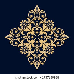 Damask graphic ornament. Floral design element. Gold and dark blue vector pattern