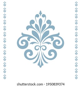 Damask graphic ornament. Floral design element. Blue and white vector pattern