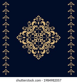 Damask graphic ornament. Floral design element. Gold vector pattern