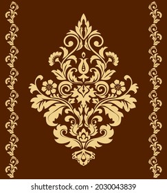 Damask graphic ornament. Floral design element. Gold vector pattern