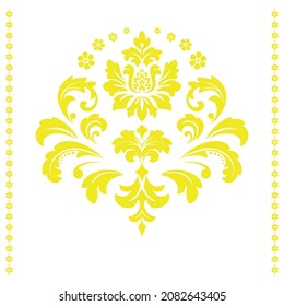 Damask graphic ornament. Floral design element. Yellow vector pattern