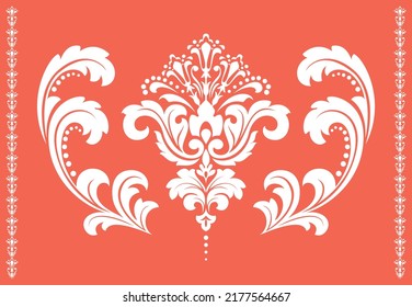 Damask graphic ornament. Floral design element. Pink and white vector pattern