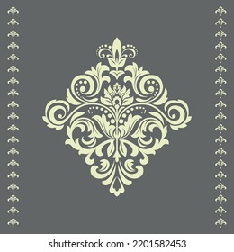 Damask graphic ornament. Floral design element. Gray vector pattern