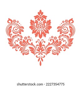 Damask graphic ornament. Floral design element. Pink and white vector pattern