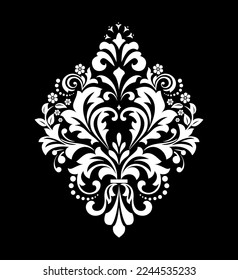 Ornamento gráfico Damask. Elemento de diseño floral. Patrón vector blanco y negro.