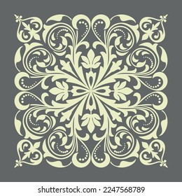 Damask graphic ornament. Floral design element. Gray and beige vector pattern