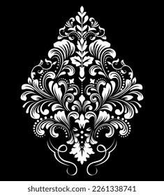Damask graphic ornament. Floral design element. Black and white vector pattern.