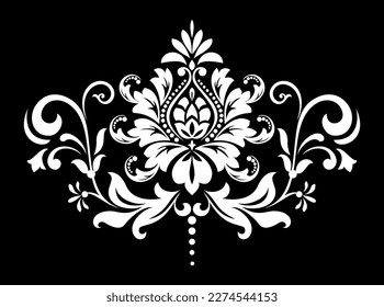 Damask graphic ornament. Floral design element. Black and white vector pattern.