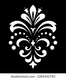 Damask graphic ornament. Floral design element. Black and white vector pattern.