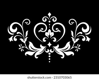 Damask graphic ornament. Floral design element. Black and white vector pattern.