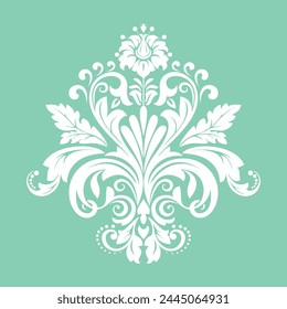 Damask graphic ornament. Floral design element. Green and white vector pattern
