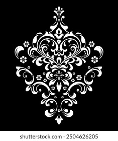 Damask graphic ornament. Floral design element. Black and white vector pattern.