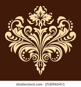 Damask graphic ornament. Floral design element. Golden and brown vector pattern