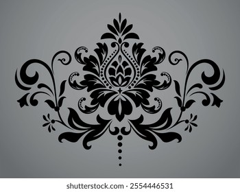 Damask graphic ornament. Floral design element. Black and gray vector pattern