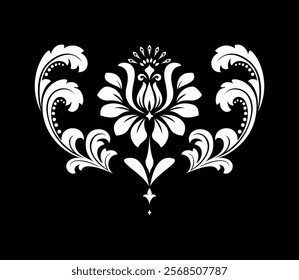 Damask graphic ornament. Floral design element. Black and white vector pattern.