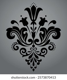 Damask graphic ornament. Floral design element. Black and gray vector pattern