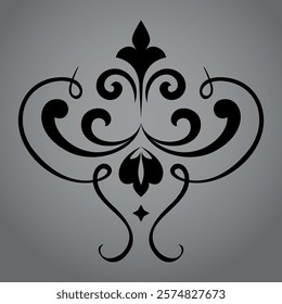 Damask graphic ornament. Floral design element. Black and gray vector pattern