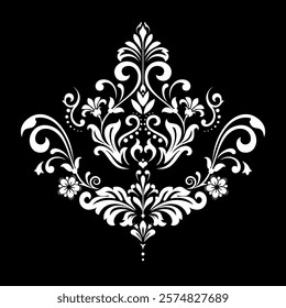 Damask graphic ornament. Floral design element. Black and white vector pattern.