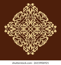 Damask graphic ornament. Floral design element. Golden and brown vector pattern