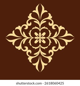 Damask graphic ornament. Floral design element. Golden and brown vector pattern