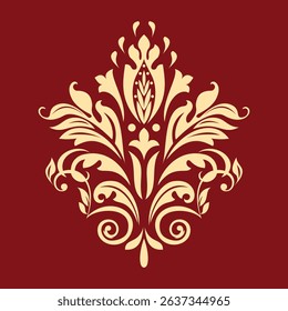 Damask graphic ornament. Floral design element. Golden and red vector pattern