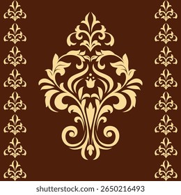 Damask graphic ornament. Floral design element. Golden and brown vector pattern