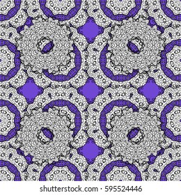 Damask gray abstract flower seamless pattern on violet background. Ornate decoration. Vector illustration.