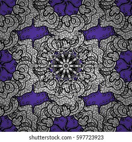 Damask gray abstract flower seamless pattern on violet background. Ornate decoration. Vector illustration.