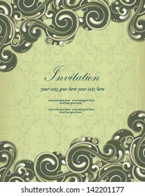 damask green invitation card