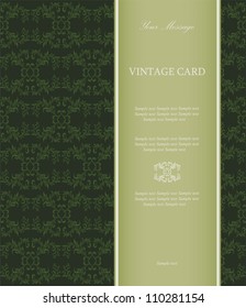 Damask green vintage card. Vector illustration