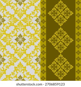 “Golden Damask Harmony on Ivory and Olive Panels”