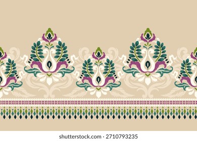 Damasco Ikat floral Paton fondo marrón, patrón oriental étnico Ikat tradicional, patrón de flores Ikat, estilo azteca, fondo barroco adornado. diseño para textura, tela, ropa, decoración, impresión, sarong