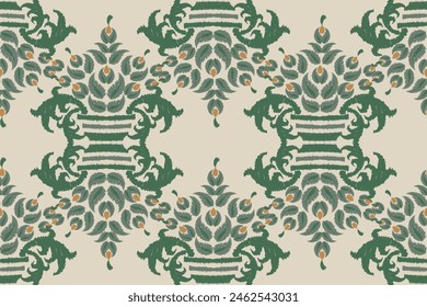 Damask Ikat floral nahtlose Muster. Blumenstickerei. Design für Modefrauen, Textur, Stoff, Kleidung, Wickelpapier, Vorhänge und Dekoration. Vintage-Bildschirmhintergrund