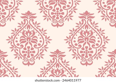 Damask Ikat floral seamless pattern. flower embroidery. design for fashion women, texture, fabric, clothing, wrapping paper, curtains, and decoration. vintage wallpaper