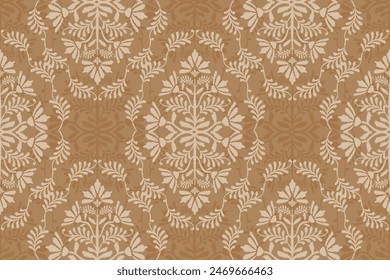 Damask Ikat floral seamless pattern. flower embroidery. design for fashion women, texture, fabric, clothing, wrapping paper, curtains, and decoration. vintage wallpaper