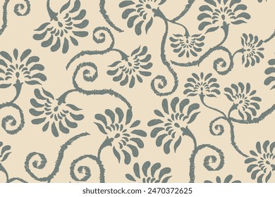 Damask Ikat floral seamless pattern. flower embroidery. design for fashion women, texture, fabric, clothing, wrapping paper, curtains, and decoration. vintage wallpaper