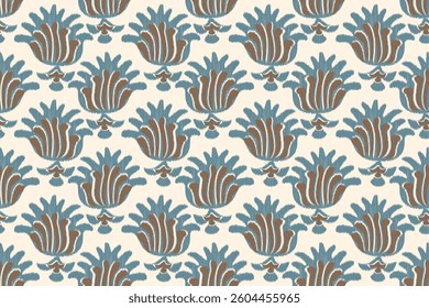 Damask Ikat floral seamless pattern. flower embroidery. design for fashion women, texture, fabric, clothing, wrapping paper, curtains, and decoration. vintage wallpaper