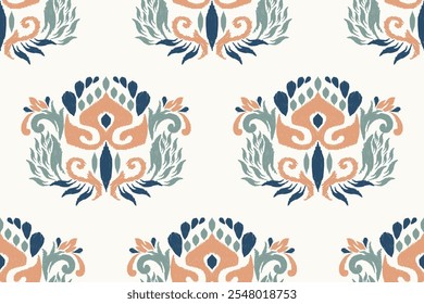 Damask Ikat floral seamless pattern,Ikat flower seamless pattern on white background,vector illustration,Ikat seamless pattern,Aztec,baroque style.design for texture,fabric,clothing,decoration,print.