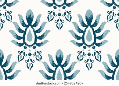Damask Ikat floral seamless pattern,Ikat flower seamless pattern on white background,vector illustration,Ikat seamless pattern,Aztec,baroque style.design for texture,fabric,clothing,decoration,print.