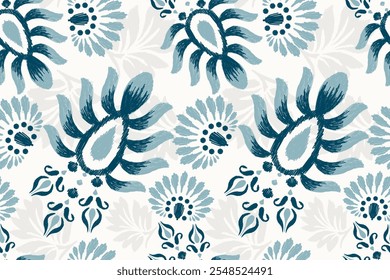 Damask Ikat floral seamless pattern,Ikat flower seamless pattern on white background,vector illustration,Ikat seamless pattern,Aztec,baroque style.design for texture,fabric,clothing,decoration,print.