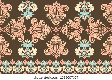 Damask, Jacquard loom, Brocade, Satin weave, Silk damask, Floral pattern, Renaissance influence, Symmetrical design, Luxury textile, Fleur-de-lis motif, Baroque style, Intricate patterns, Reversible 