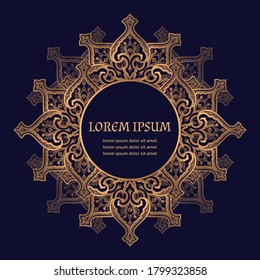 Damask luxury arabesque frame vector. Golden royal pattern template. Indian mandala design for Christmas invitation, New year card, beauty spa salon, wedding party, birthday, anniversary.