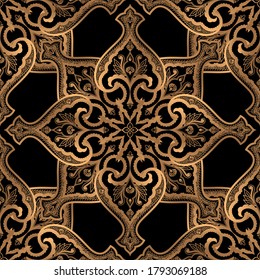 Vector de fondo de lujo Damask. Patrón real dorado sin fisuras. Diseño floral marroquí para papel de envoltura de navidad, año nuevo, spa de belleza, tapicería, regalo de cumpleaños, fiesta de bodas.
