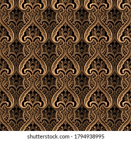 Vector de fondo de lujo Damask. Patrón real dorado sin fisuras. Diseño árabe floral para papel de envoltura de navidad, año nuevo, spa de belleza, tapicería, regalo de cumpleaños, fiesta de bodas.
