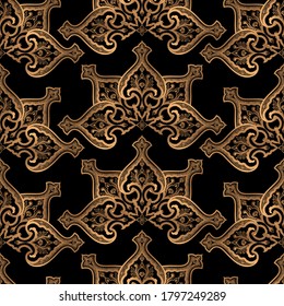 Damask luxury background vector. Golden royal pattern seamless. Oriental floral design for christmas wrapping paper, new year, beauty spa, wallpaper, birthday gift, wedding party.