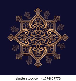Damask luxury mandala vector. Arabesque golden royal pattern. Arabic vintage design for Christmas ornaments, New Year snowflake decoration, beauty spa salon, holiday card, wedding invitation.